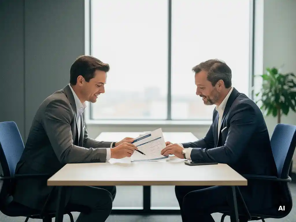 IT-manager en CFO bespreken kostenanalyse aan vergadertafel in modern Nederlands kantoor met daglicht.